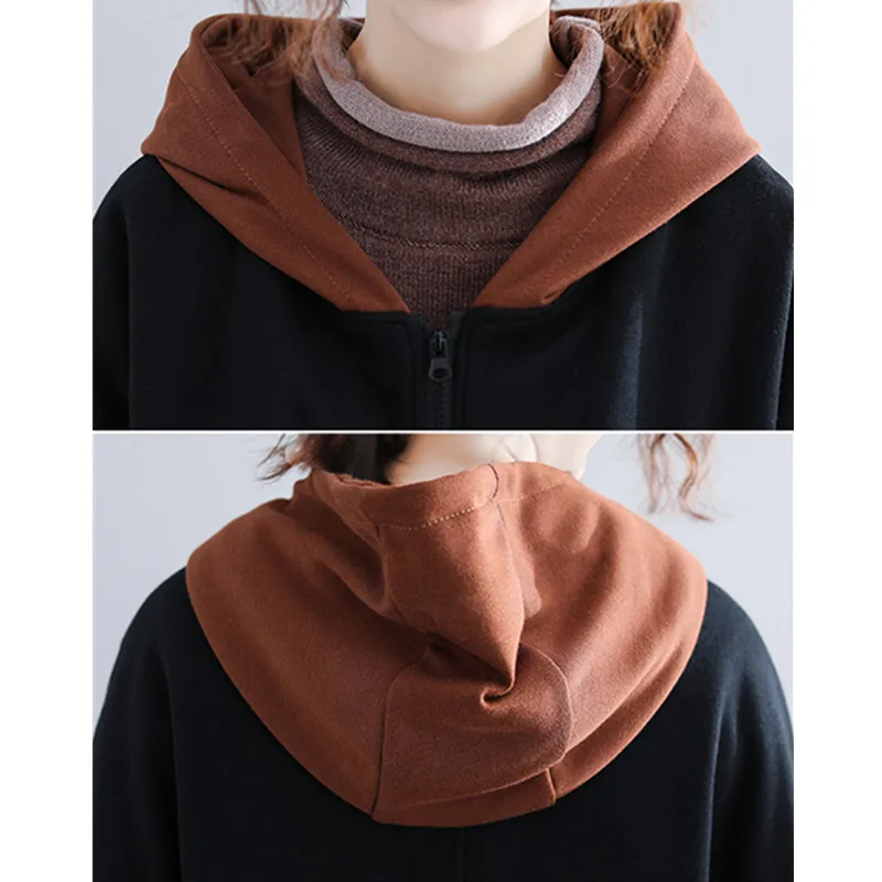 

2021 Autumn Winter Coat Women Parka Overcoat Hooded Plus Velvet Thick Cotton Clothes Loose Long Windbreaker Outerwear Female