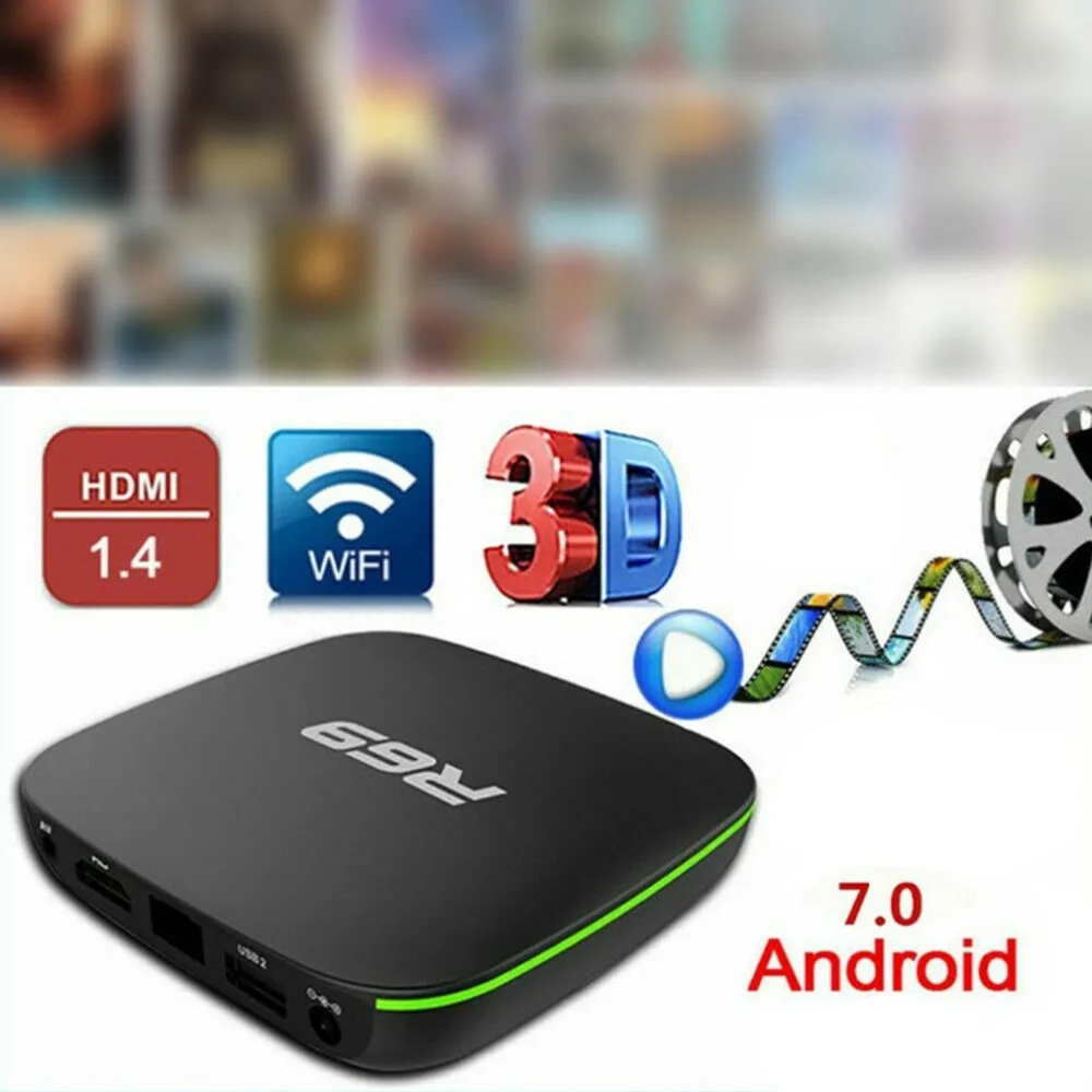 Великобритания Plug R69 Android 7,1 Smart tv Box 1+ 8G четырехъядерный HD 2,4 ГГц WiFi 4K медиаплеер 1080P HD Поддержка 3D фильма