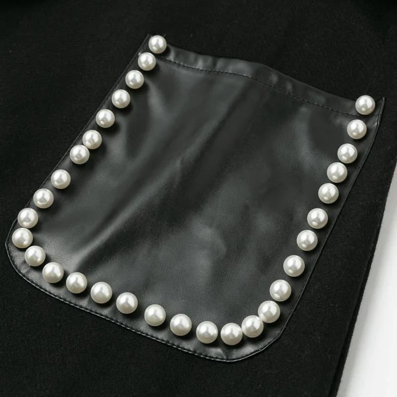 Женское пальто с поясом MissyChilli черное элегантное из искусственной кожи длинными