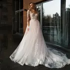 Элегантное кружевное свадебное платье с аппликацией свадебное платье Vestido De Noiva 2020 с открытой спиной с длинными рукавами ТРАПЕЦИЕВИДНОЕ вечернее платье с шлейфом Свадебные платья с v-образным вырезом