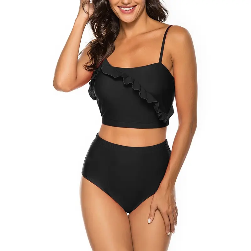 

2020 New Swimsuit Solid Color Sexy Solid Color Printing High Waist Split Swimsuit Bikini Suit Women's Beach Swimsuit