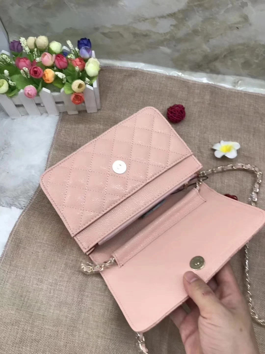 

Chain bag 2021 new fashion web celebrity leather pink rhomboid high-end tex