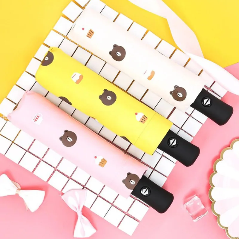 Bear Vinyl Umbrella Sun-resistant Parasol Three Folding Fully Automatic UV | Дом и сад