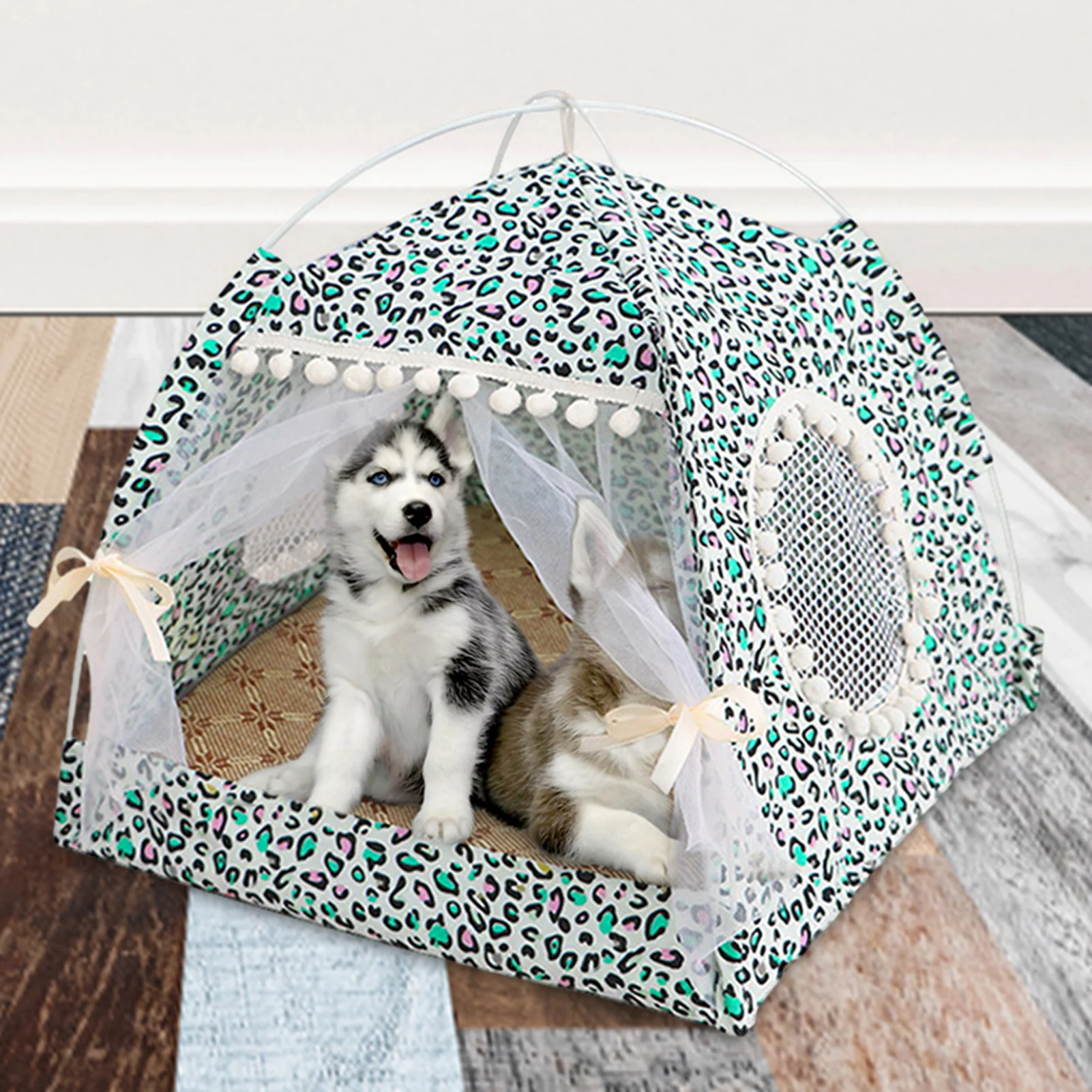 

Patterns Pets Tent Comfort Summer Bed Mat Pad for Cat Dog House with Breathable Window Detachable Washable Folding Bed