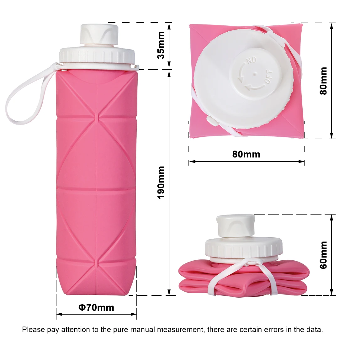 

600ml folding water bottle Leak proof silicone water bottle BPA free Cold water drinking bottle Portable outdoor / sports kettle