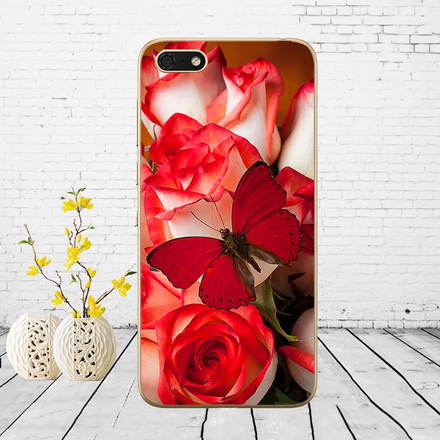 204DD Мягкий силиконовый чехол с красной бабочкой на белых розах для Huawei honor 9 10 Lite 7A 5