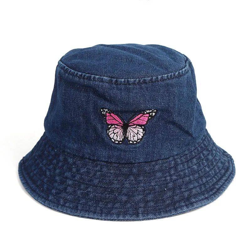 Женская джинсовая Панама с вышитыми бабочками дизайнерская bob chapeau femme женская