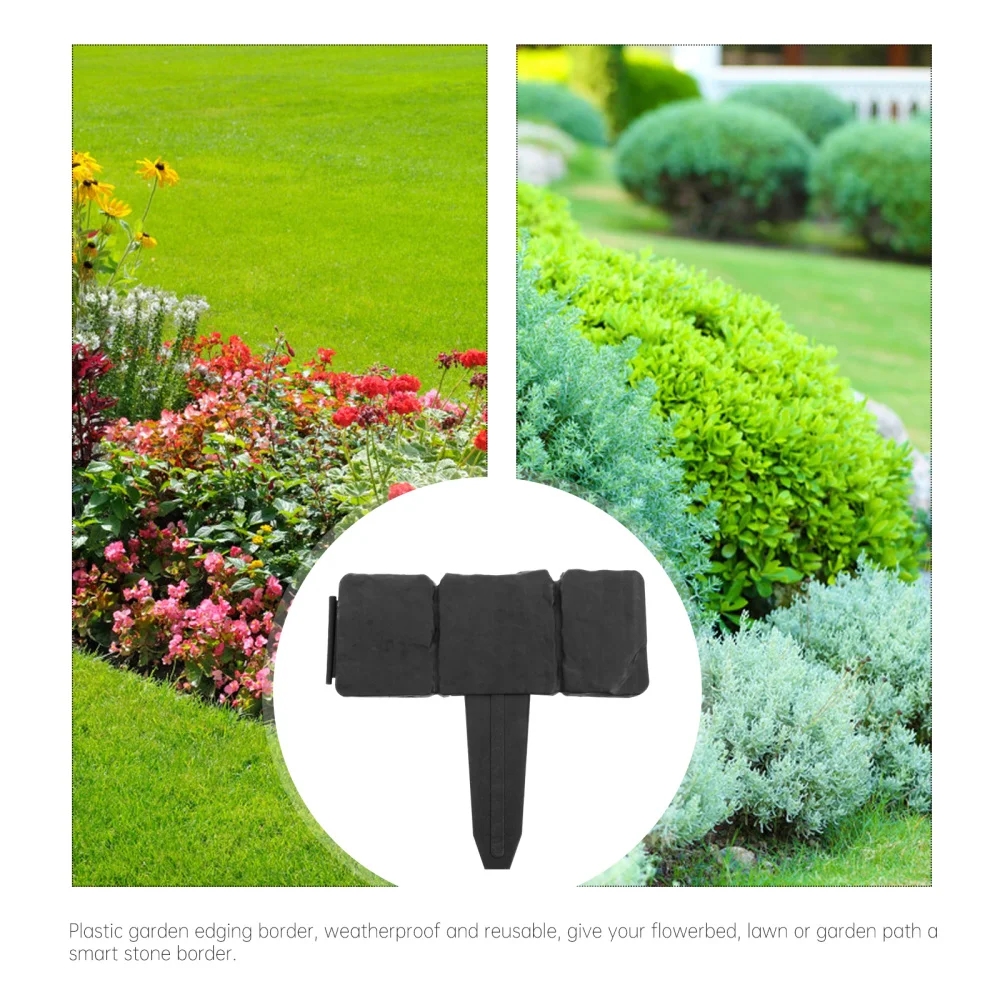 

15pcs Garden Border Edging Simulation Stone Lawn Edging Plastic Plant Fence