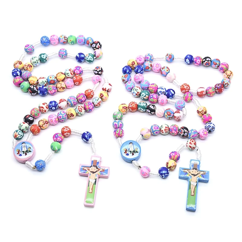 

Ожерелье из католической розы, бусины из полимерной глины, религия, длинная цепочка, детские украшения