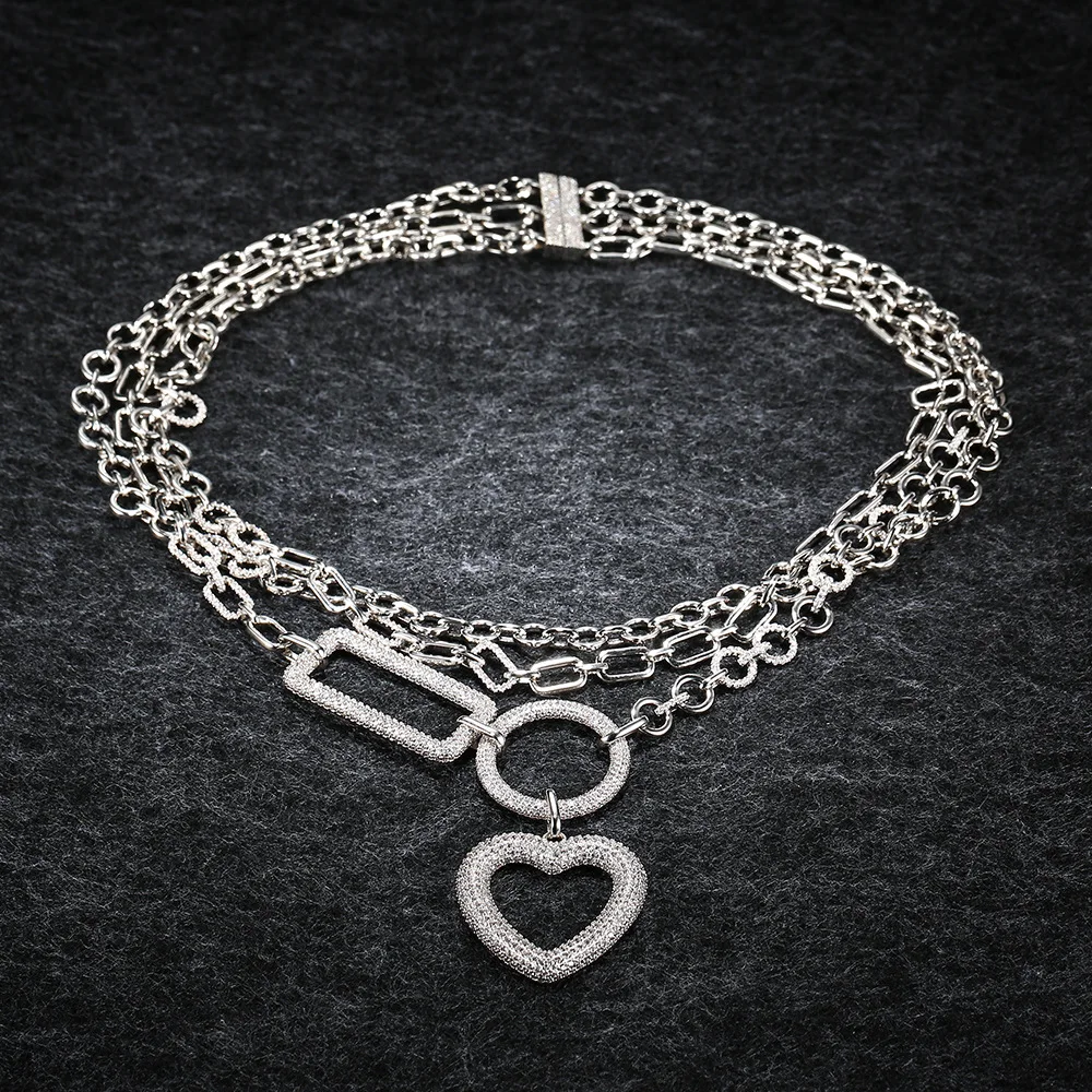 

LIDU 925 Silver Heart-shaped Chain Multilayer Necklace With Exquisite Monaco Ornaments For Valentine's Day Gifts