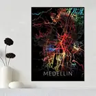 Medellin Колумбия акварели черная карта города холст настенный художественный принт современный плакат Настенные картины декор гостиной