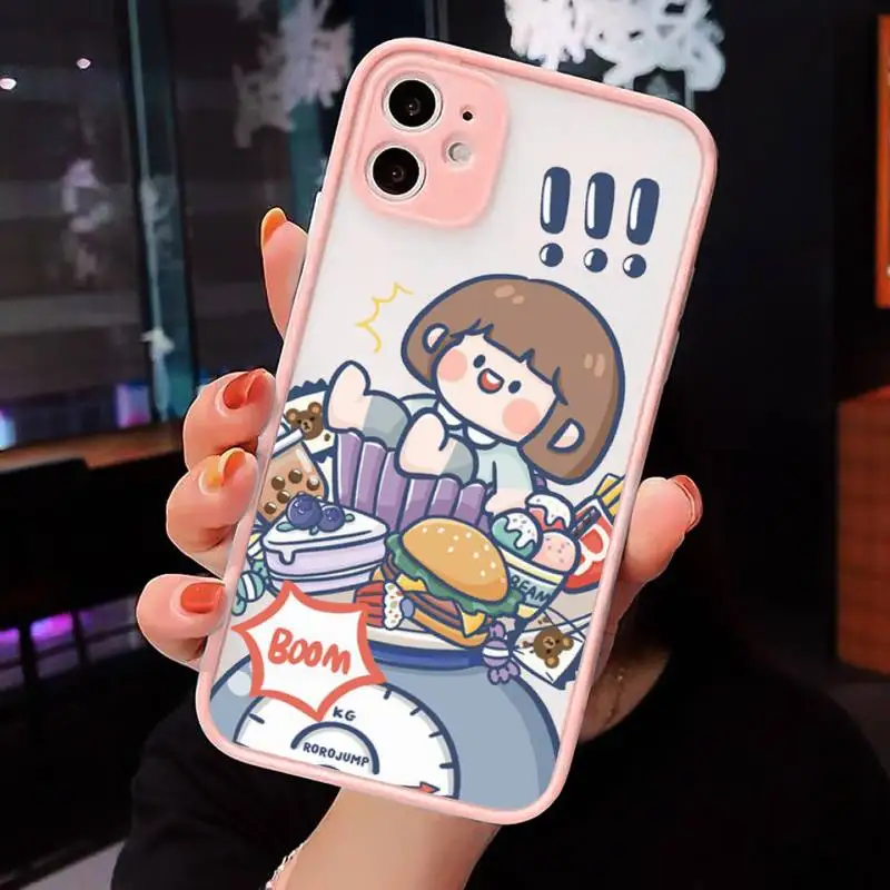 

Cute anime girl snacks Phone Case For iPhone 12 11 Mini Pro XR XS Max 7 8 Plus X Matte transparent Pink Back Cover