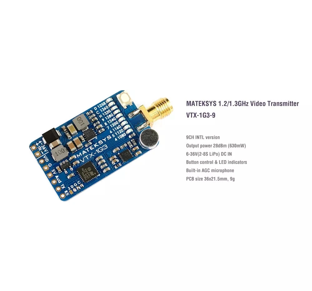 MATEKSYS VTX-1G3-9 1 2 ГГц 3 9CH международная версия FPV видеопередатчик для очков