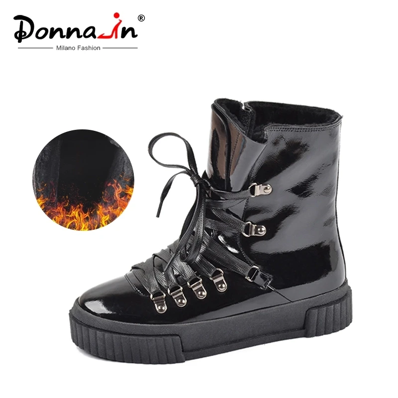 Donna-in/Новинка года; модные зимние ботильоны; женская кожаная обувь на платформе и высоком каблуке со шнуровкой; короткие теплые женские ботинки; женская обувь
