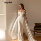 Элегантные блестящие пляжные свадебные платья с длинными рукавами, блестящее женское платье без бретелек, свадебные платья