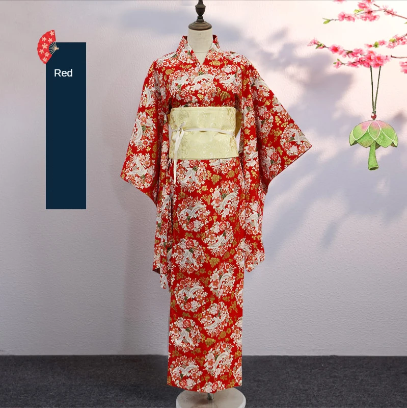 

Japanese Kimono Printed Woman Costume Flower Kimono Pure Cotton Bronzing Home Bathrobe Girl Cosplay Stage Diy Prop Costume