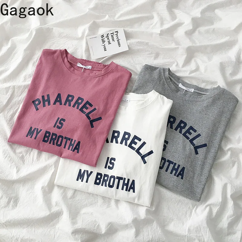 Женская уличная футболка Gagaok весенне осенняя с круглым вырезом и длинным