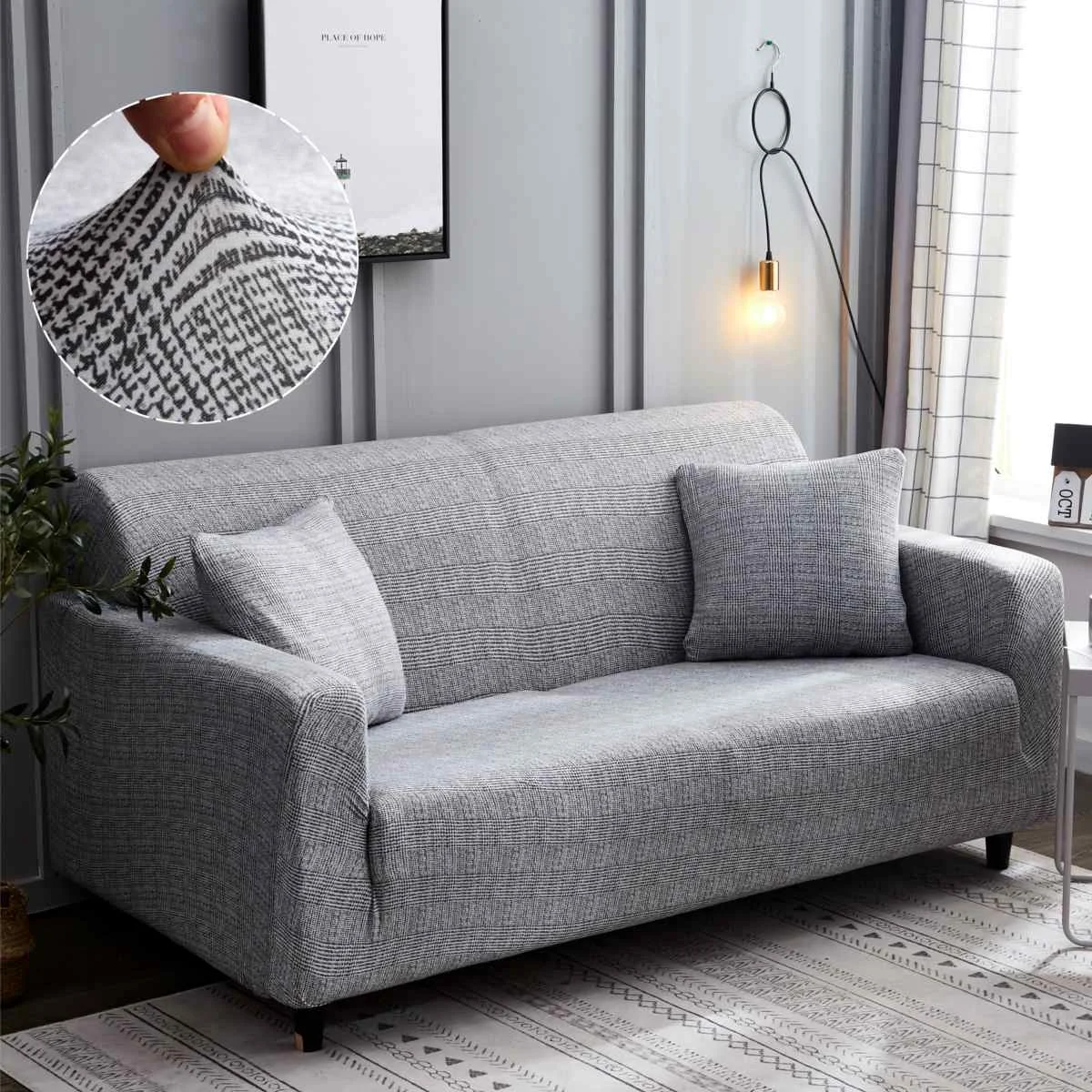 Grey HoundstoothStretching диван крышка подходит для гостиной шезлонг диван крышка раздела диван угловой 1/2/3/4 местный диван-кровать - Цвет: Grey