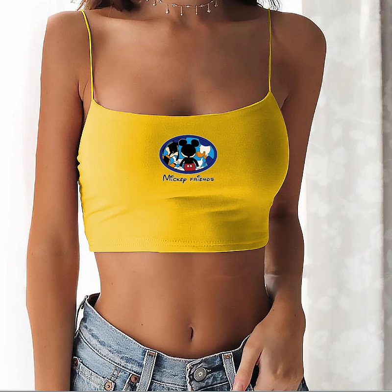 

Sleeveless Print Camisole Women Backless Crop Top Sling Top Sexy Mickey Cartoon Tank Tops Summer Fashion Streetwear Clubwear
