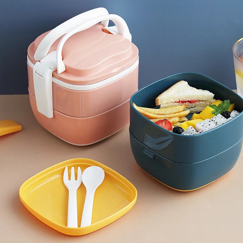 

Square Portable Lunch Box For Kids School Plastic Bento Box With Movable Compartments Salad Fruit Food Container Box