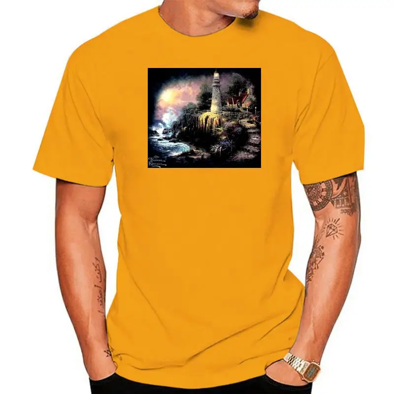 

Lighthouse Thomas Kinkade Fantasy T-Shirt Mountain Blue Cotton Sizes M-3XL