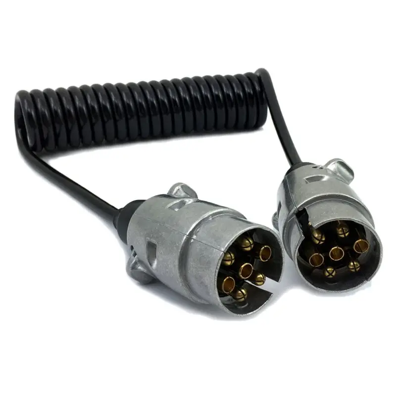 

T3ED 7 Pin Metal Trailer Plugs w/curly extension Cable Lead 1.5M Male To Male 12V Trailer Lighting Board Caravan