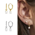 Aide 925 Стерлинговое серебро золото кольцо с бриллиантом имитация жемчуга акриловые Подвесные серьги для женщин обод кольцо пирсинг серьги-подвески, вечерние