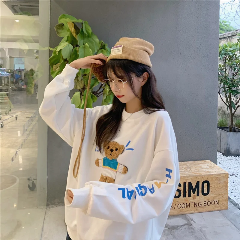 

Американская Толстовка в стиле ретро в стиле хип-хоп с медведем, Женская весенне-осенняя свободная Модная тонкая винтажная куртка в стиле б...