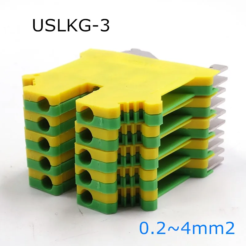 

10Pcs USLKG-3 Din Rail Screw Terminal Blocks Type Ground Earth Universal Wiring Combine Connector USLKG-3N