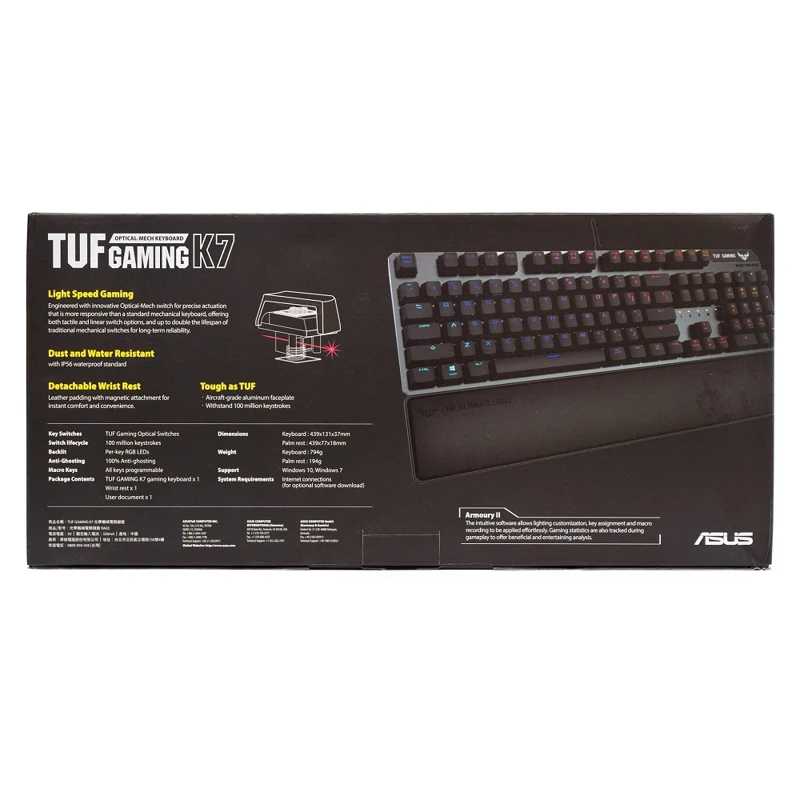 ASUS TUF Gaming K7 чёрная Игровая клавиатура (TUF Linear Optical Mech switch RGB подсветка IP56 USB 90MP0191