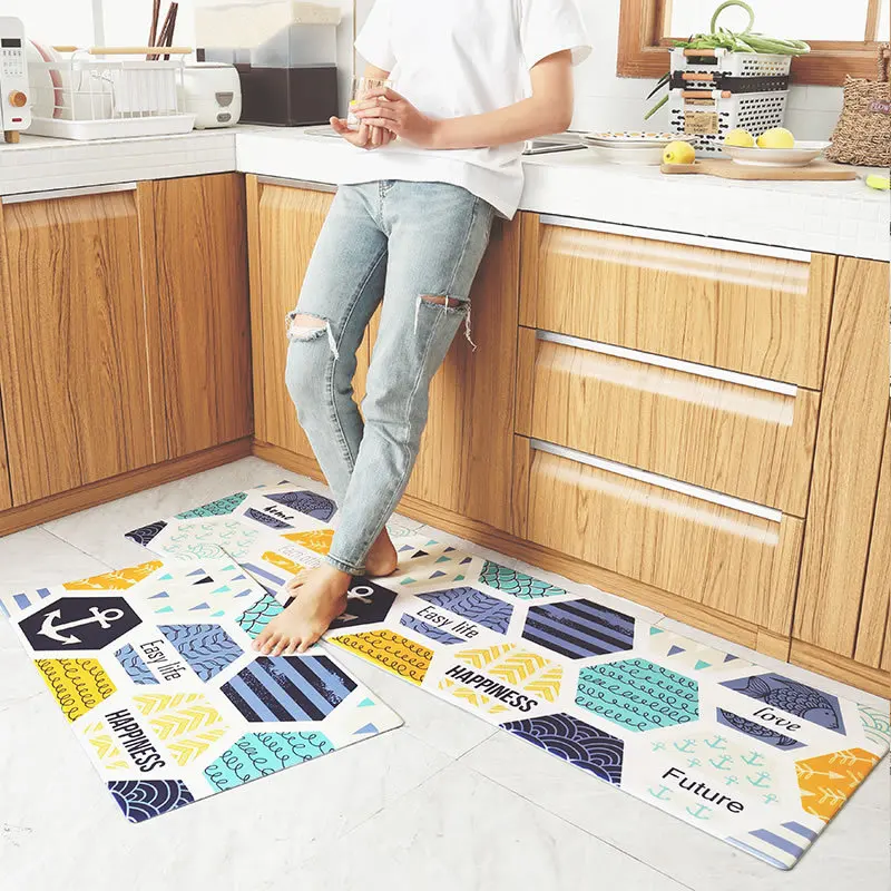 ПВХ кожаный Противоскользящий кухонный коврик длинный для ванной современный
