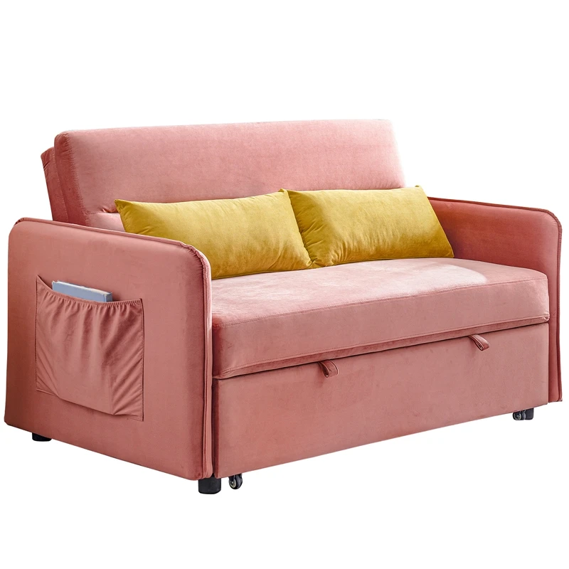 

Compact Soft Velvet Sofa Bed Pull-out Sleeper (with 2 Lumbar Pillow)