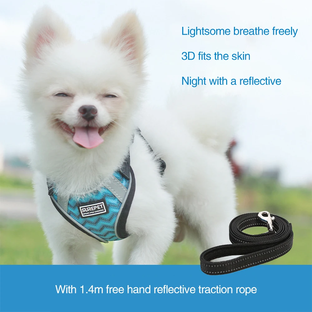 

Reflective Velcro Safety Pet Dog Nylon Mesh Harness And Leash Set For Small Medium Dogs Cat Harnesses Vest Puppy Chest Strap