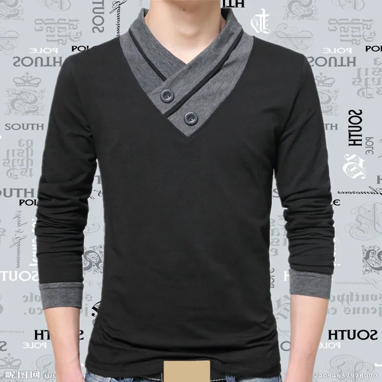 

MRMT 2021 Brand Spring Autumn New Men's Long-sleeved T-shirt V-collar Pure Cotton T-shirt for Male Stitching Leisure Tops Tshirt