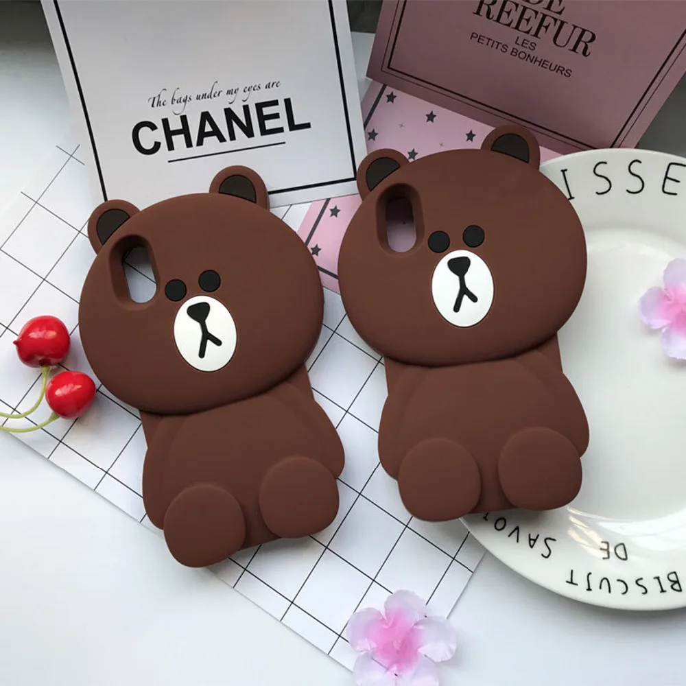 Силиконовый чехол для iPhone 11 Pro Max, 3D коричневый плюшевый медведь, мягкий резиновый чехол для iPhone 6, 7, 8 Plus, XR, XS, Max, Fundas, чехол