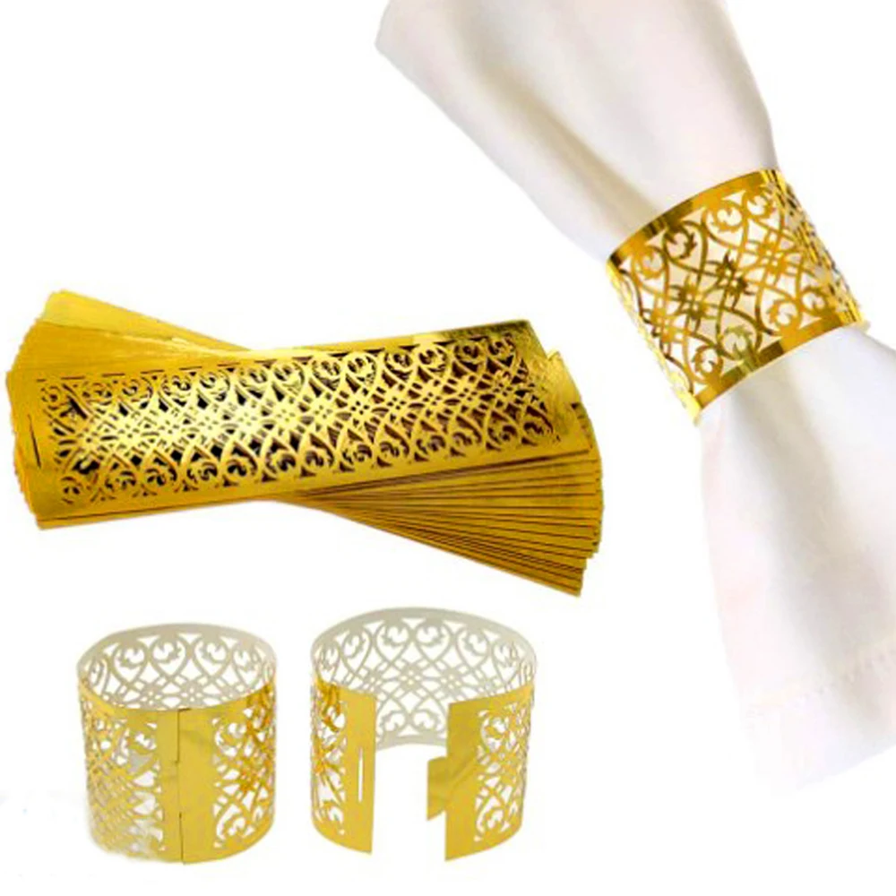 

Home 50pcs Decorative Paper Lace Napkin Rings for Wedding Table Decoration Rhinestone Towel Napkin Rings Holder Party Supplies