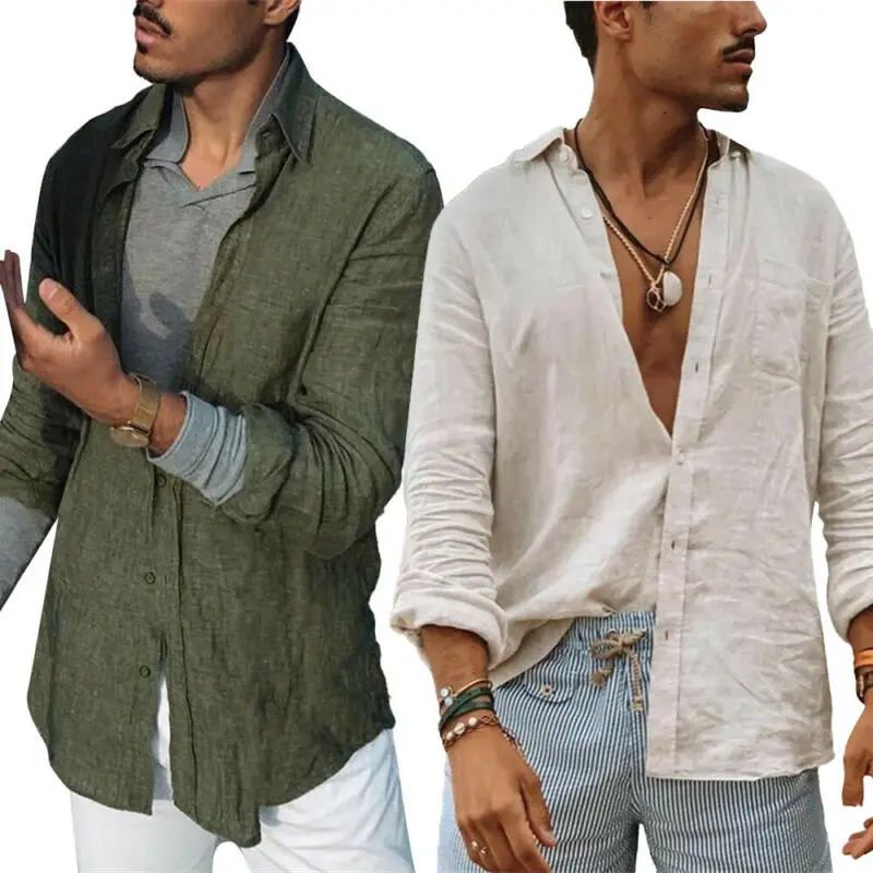 

Mens Plain Long Sleeve T Shirt Summer Beach Holiday Shirt Casual Loose Tops