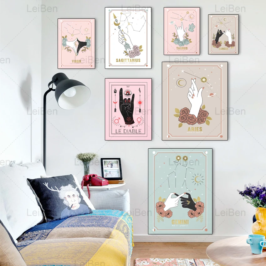 Богемная Картина на холсте со знаками Зодиака рак Козерог близнецы настенный