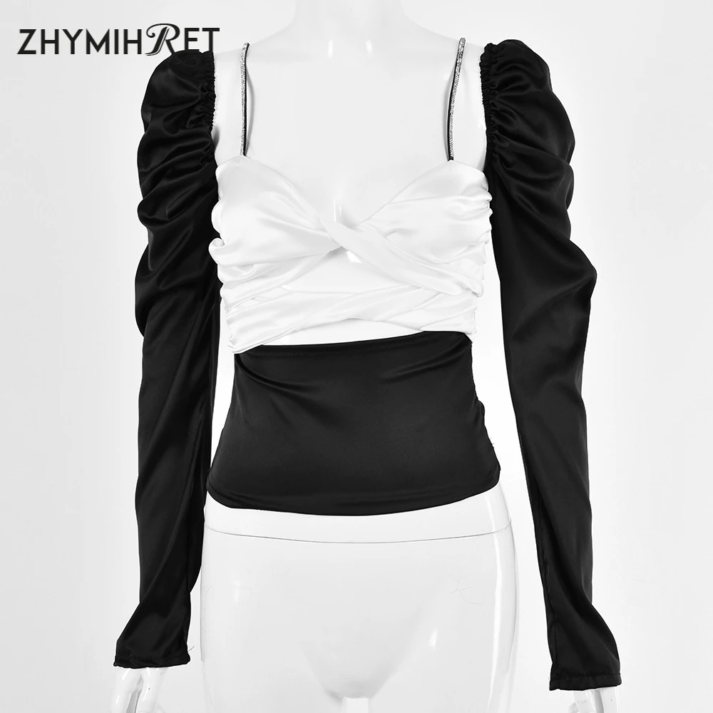 ZHYMIHRET/2019 Осенняя водолазка неонового цвета укороченный топ с длинными рукавами