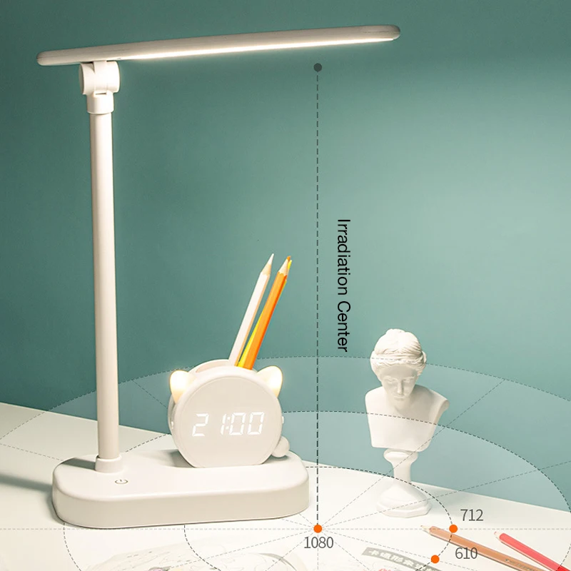 

Table lamp LED Office Flexo Desk lamp USB Rechargeable Multifunctional Touch Dimming Pen Holder With Clock Bedside Reading Light