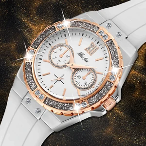 missfox women watches rose gold unique chronograph luxury brand dress rubber strap watch female classic watch hot for valentine free global shipping