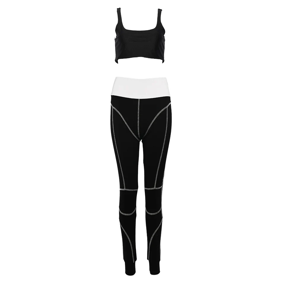 black top mix Kyliejenner, хлопковый спортивный комплект из двух предметов, Gymwear, дизайнерская, новая мода, тонкие лямки, эластичный пояс, укороченный топ, леггинсы, штаны, комплект - Цвет: black top mix