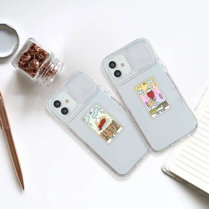 

Aesthetic Art pizza coffee Phone Case transparent For iPhone 7 8 11 12 X XS XR MINI Pro Max Plus Slide Camera Lens Protect