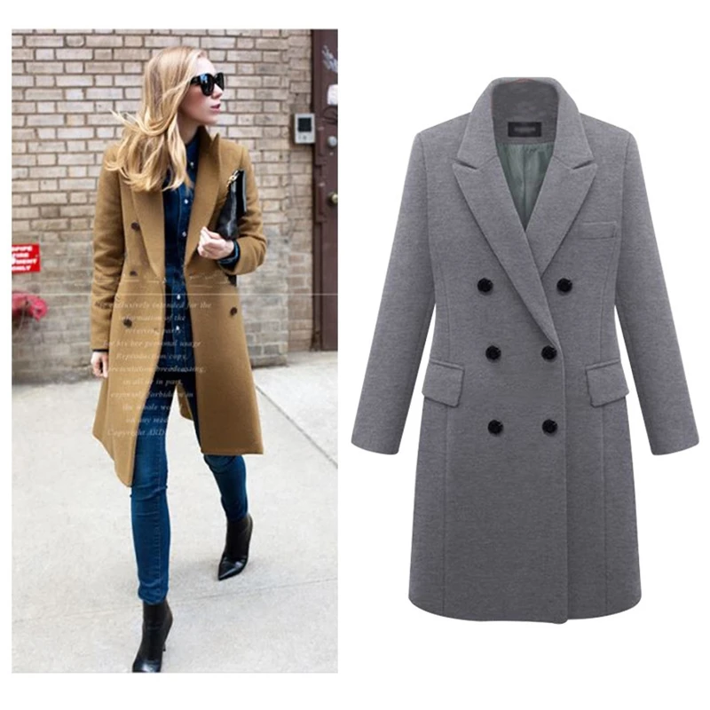 

YOSIBCD Women 2021 Fashion Double Breasted Oversized Woolen Coat Vintage Long Sleeve Pockets Female Outerwear Chic Overcoat