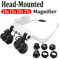 10x 15x 20x 25x led magnifier double eye glasses loupe lens with 8 lens led lamp professional jeweler watch repair measurement