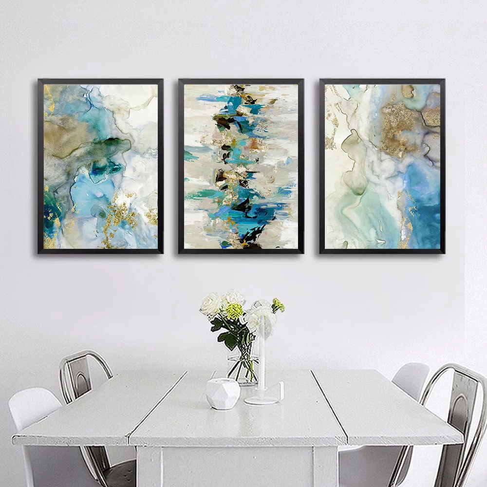 

Poster Marble Abstract Gold Blue Green Canvas Painting Posters And Prints Wall Pictures Geometric Print Living Room Decoration