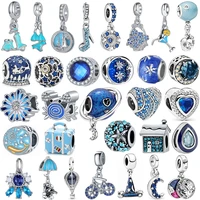 1pcs new cute blue series crab flower heart bicycle bead pendant fit original pandora charm bracelet women jewelry making gifts