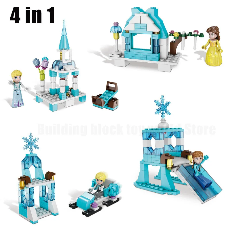 

2021 New Disney Ice and snow Princess Fantasy Snow World 4 in 1 Model Building Block Set Building Block Toy Children Girl Gift