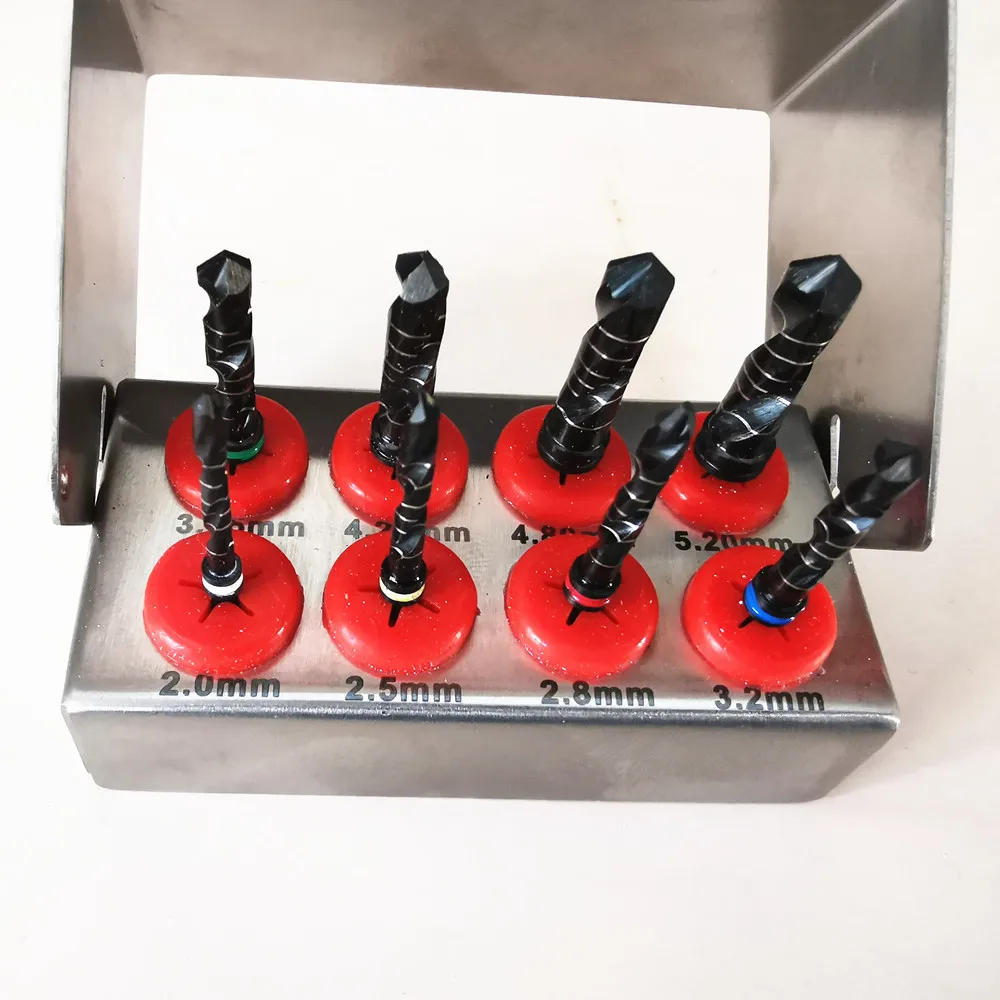 1 SET Dental Implant Drills 8pcs External Irrigation Black Stainless steel With Bur Holder Surgical Tools NEW