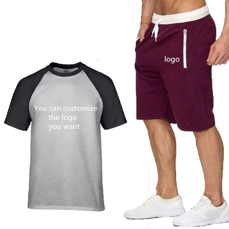 

Unisex 2020 New Mens T-Shirt Custom LOGO Summer Short sleeve Harajuku Cotton Mens Raglan T-shirt+shorts suit 2pcs